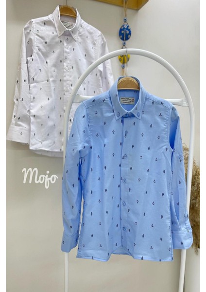 Erkek Çocuk 5-14 Yaş Çapa ve Gemi Desenli Gömek 4019 Mavi