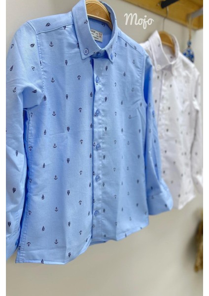 Erkek Çocuk 5-14 Yaş Çapa ve Gemi Desenli Gömek 4019 Mavi