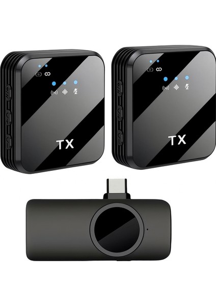 Kablosuz Yaka Mikrofonu Çift Mikrofon iPhone 15 16 17 ile Uyumlu Type-C Portlu Telefon Pc Tablet Video Kayıt Röportaj Canlı Yayın Vlog Kablosuz Mikrofon | 1027