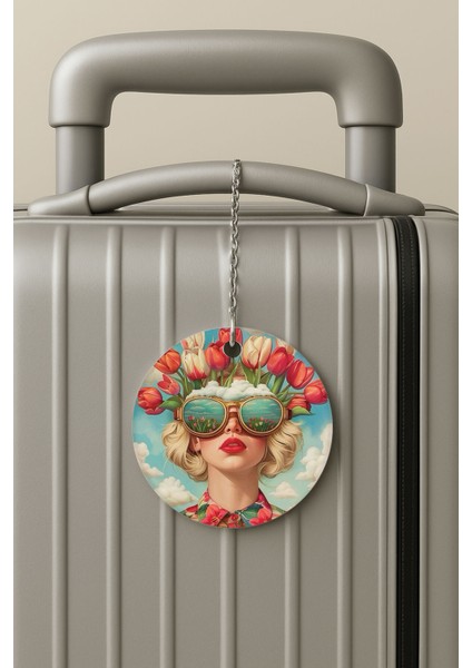 Pleksi Zincirli Bavul Etiketi Seyahat Tatil Için Tasarım Valiz Etiketi Rose Woman