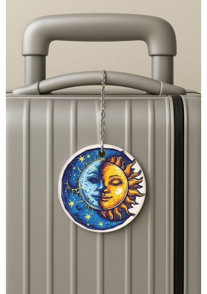 Pleksi Zincirli Bavul Etiketi Seyahat Tatil Için Tasarım Valiz Etiketi Moon Love