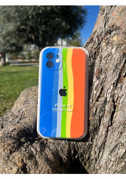 Iphone 12 Uyumlu Logolu Rainbow Kılıf
