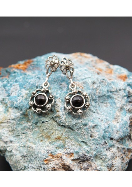 925 Ayar Gümüş Oltu Taşı Kadın Küpe SKÜ00043