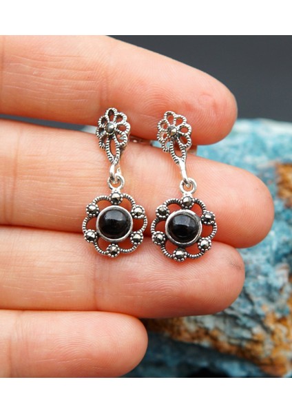 925 Ayar Gümüş Oltu Taşı Kadın Küpe SKÜ00043 modelleri