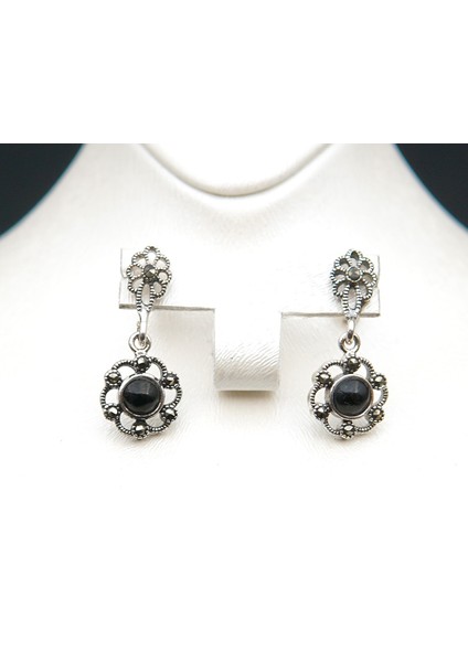 925 Ayar Gümüş Oltu Taşı Kadın Küpe SKÜ00043 fırsatları