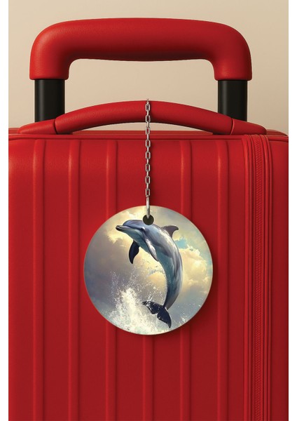 Desenli Baskılı Pleksi Zincir Aparatlı Bavul Etiketi Valiz Etiketi Dolphin