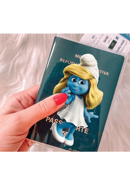 Tüm Ülke Pasaportları ile Uyumlu Şeffaf Pvc Baskılı Cepli Pasaport Kılıfı Kabı - Şirine