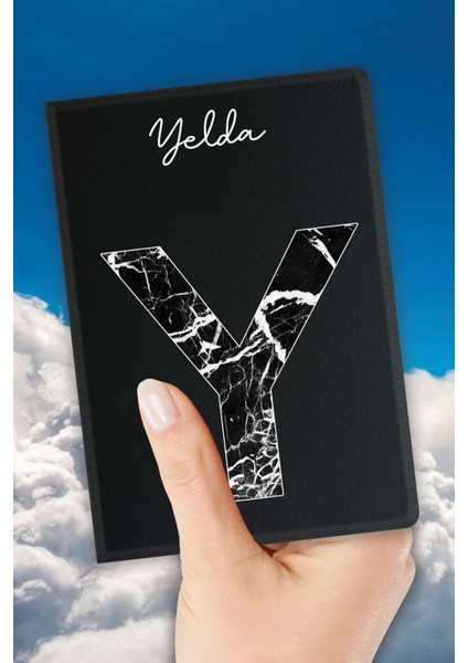 Isim Yazılı Pasaport Kılıfı Desenli Pasaport Kabı Kişiye Özel - Y Harfi Mermer