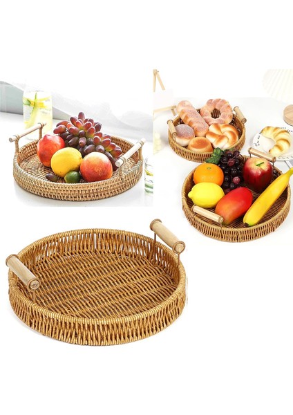 Ravena Rattan Çok Amaçlı Dekoratif Tepsi Meyve ve Ekmek Sepeti 24 cm