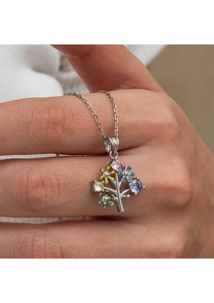 Gümüş Renkli Hayat Ağacı Kadın Kolye