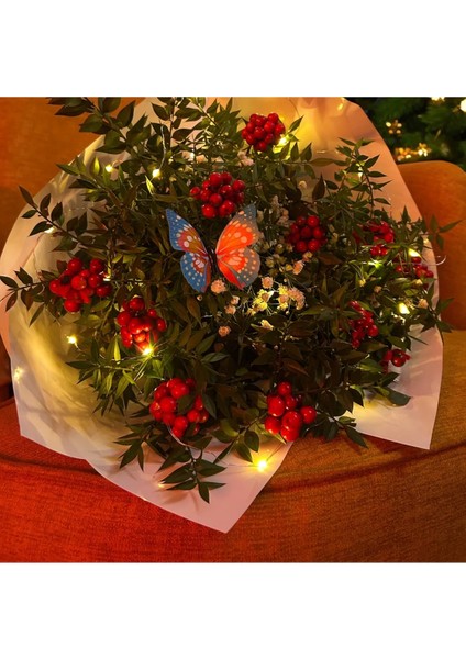 Yılbaşına Özel 12 Dal LED Işıklı Beyaz Sarmalı Kokina Buketi