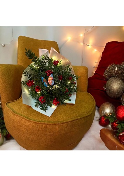 Yılbaşına Özel 12 Dal LED Işıklı Beyaz Sarmalı Kokina Buketi fiyatları