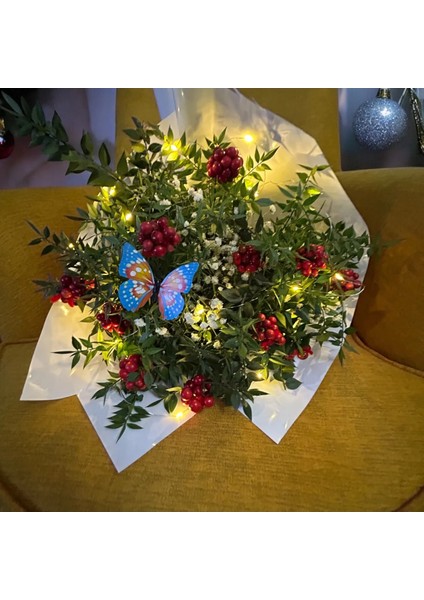 Yılbaşına Özel 12 Dal LED Işıklı Beyaz Sarmalı Kokina Buketi modelleri