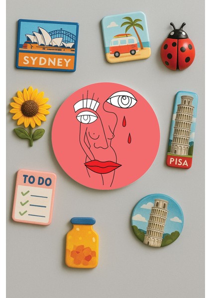 Modern ve Dekoratif Yuvarlak Buzdolabı Magneti Magnet Büyük Boy 10X10 cm - Vücut