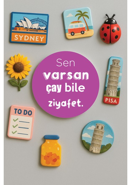 Modern ve Dekoratif Yuvarlak Buzdolabı Magneti Magnet Büyük Boy 10X10 cm - Ziyafet