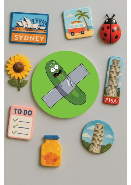 Modern ve Dekoratif Yuvarlak Buzdolabı Magneti Magnet Büyük Boy 10X10 cm - Hıyar