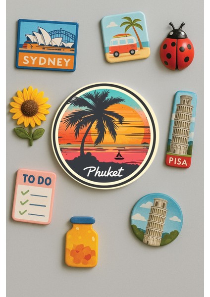 Modern ve Dekoratif Yuvarlak Buzdolabı Magneti Magnet Büyük Boy 10X10 cm - Phuket