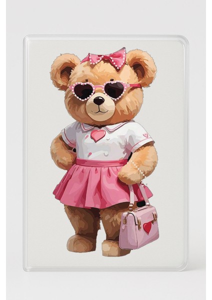 Şeffaf Pasaport Kılıfı Kalın Mikron Kart Bölmeli Desenli Pasaport Kabı - Teddy