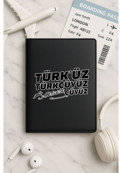 Tüm Ülke Pasaportları Için Siyah Vinleks Deri Pasaport Kılıfı Kabı Atatürkçüyüz