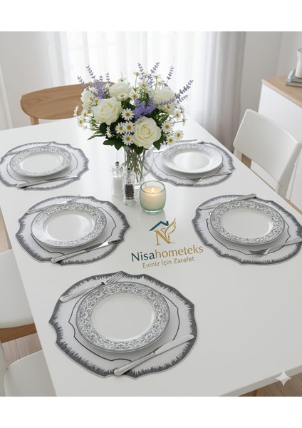 6 Adet Simli Nakışlı Keten Amerikan Servis - Keten Supla modelleri