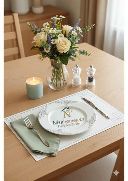 6 Adet Dikdörtgen Nakışlı Keten Amerikan Servis - Keten Supla modelleri