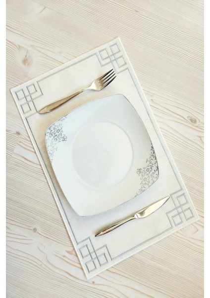 6 Adet Dikdörtgen Nakışlı Keten Amerikan Servis - Keten Supla