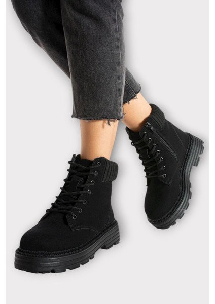 Bileği Lastikli Süet Kalın Taban Kadın Bot Siyah fiyatları