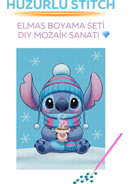 Kar Taneleri Altında Huzurlu Stitch Figür Brextco Diamond Art Elmas Boyama Seti | Dıy Mozaik Sanatı