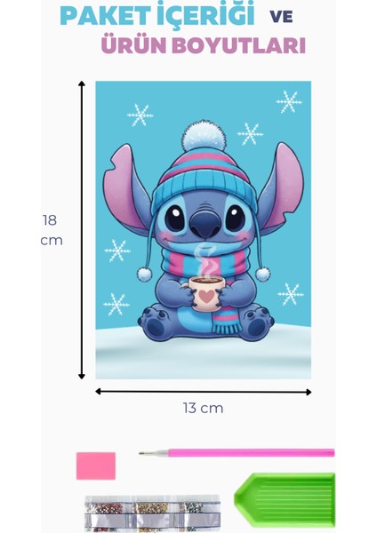 Kar Taneleri Altında Huzurlu Stitch Figür Brextco Diamond Art Elmas Boyama Seti | Dıy Mozaik Sanatı modelleri