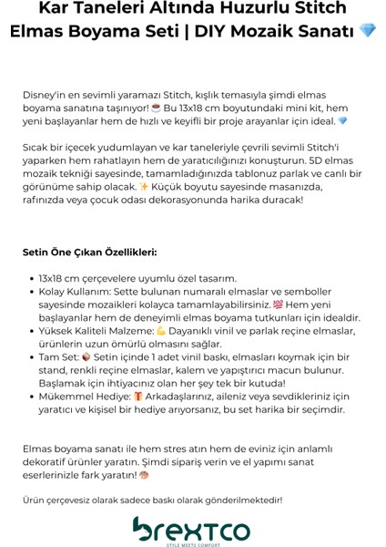 Kar Taneleri Altında Huzurlu Stitch Figür Brextco Diamond Art Elmas Boyama Seti | Dıy Mozaik Sanatı fırsatları