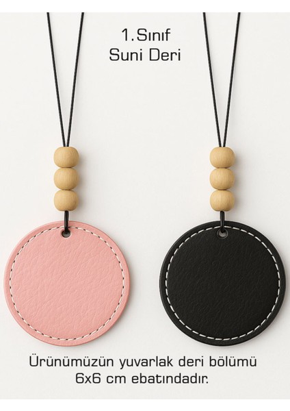 Suni Deri Ahşap Süslemeli Desenli Dikiz Aynası Süsü Pudra Pembe - Garson fiyatları