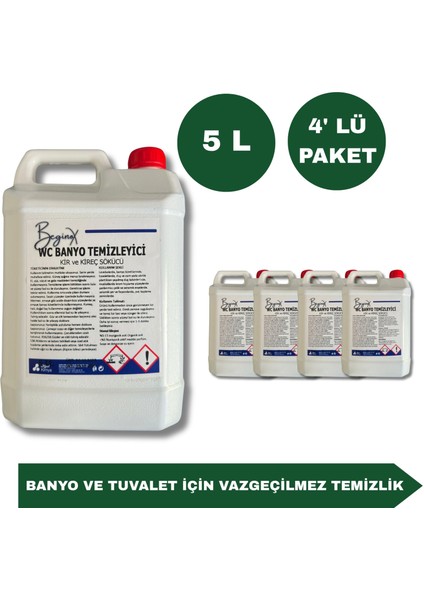 Tuvalet ve Banyo Temizleyici 5 Litre – Güçlü Hijyen, Derin Temizlik Etkisi (4’lü Avantaj Paket)