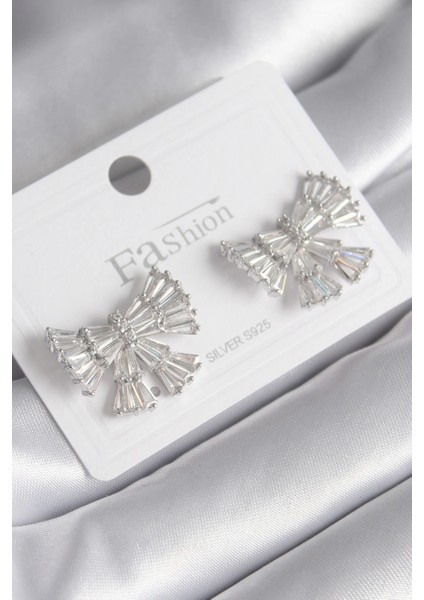 Bfs Pirinç Gümüş Renk Zirkon Taşlı Kurdele Model Kadın Küp