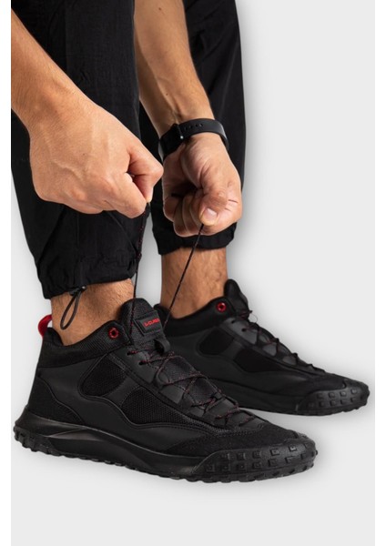 Deri Görünümlü Erkek Trekking & Outdoor Bot Ayakkabı SİYAH - KIRMIZI