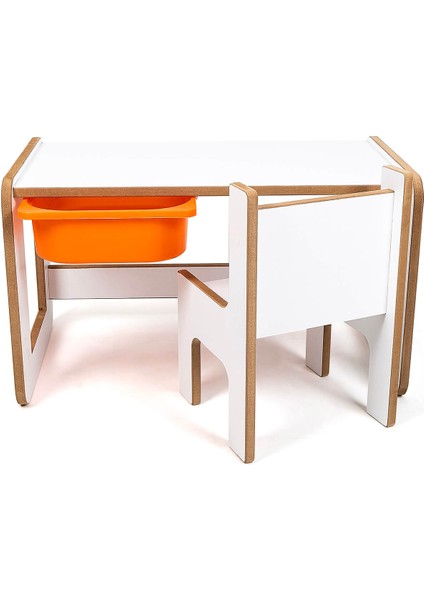 Tek Kişilik Çocuk Oyun, Aktivite ve Etkinlik Masası, Beyaz-Turuncu, 18MM 1.sınıf Mdf fiyatları