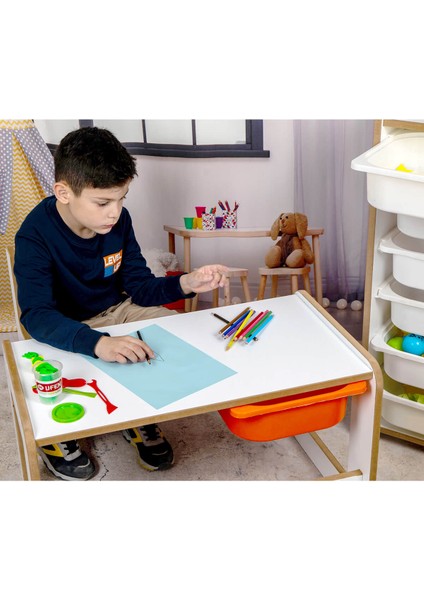 Tek Kişilik Çocuk Oyun, Aktivite ve Etkinlik Masası, Beyaz-Turuncu, 18MM 1.sınıf Mdf fırsatları