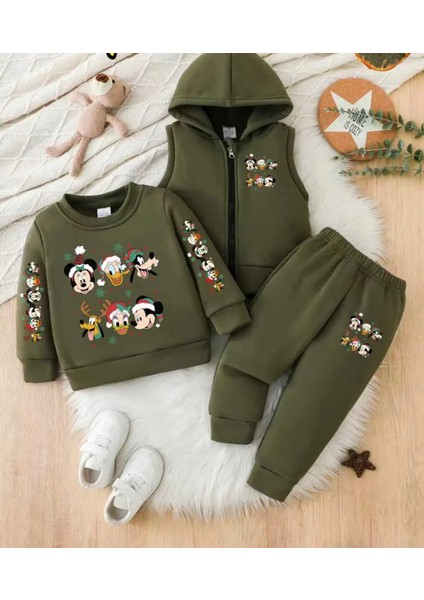 Punıx Kıds Özel Üretim Minik Kahramanlar Baskılı %100 Pamuk Kışlık Erkek Çocuk Yelekli 3 Lü Eşofman Takımı