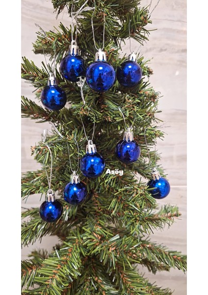 Yılbaşı Çam Ağacı Süsü Mavi Renk Top Parlak Görünümlü Küre Süs 3 cm 9 Adet