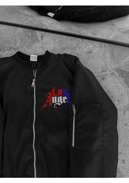 Los Angeles Siyah Bomber Mont – Fermuarlı, Cepli, Kapitone Astarlı, Bahar ve Kış Günlük Kullanım Için Unisex Ceket- Siyah fiyatları