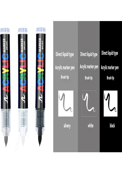 3pcs Akrilik Beyaz Işaretçi Fırça Kalemleri Kaya Boyama Taşı Seramik Cam Ahşap Lastik Kumaş Metal Tuval Renk: 1silver-1 Beyaz (Yurt Dışından)