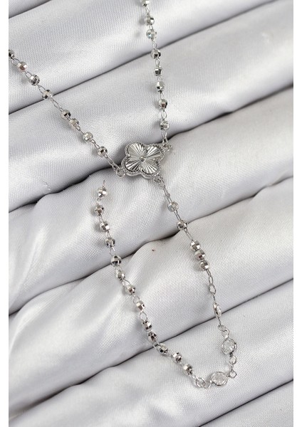 Bfs Pirinç Zirkon Taşlı Yonca Model Gümüş Renk Kadın Y Kolye