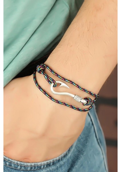 Bfs Çizgi Desenli Metal Kancalı Erkek Bileklik