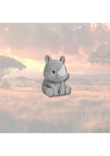 Örgü Desenli Gri Gergedan Anahtarlık – Sert ve Ağır Figür | Dekoratif Aksesuar