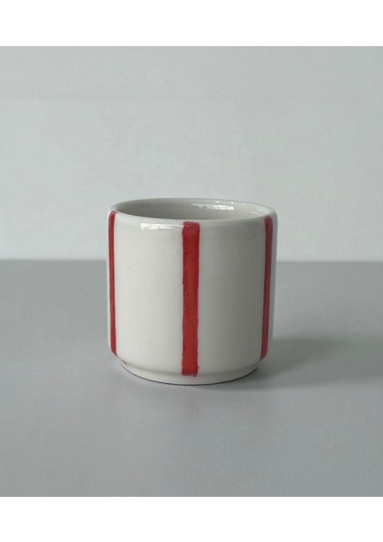 2'li El Yapımı Seramik Kırmızı ve Mavi Çizgili Modern Bardak Minimal Mug fırsatları