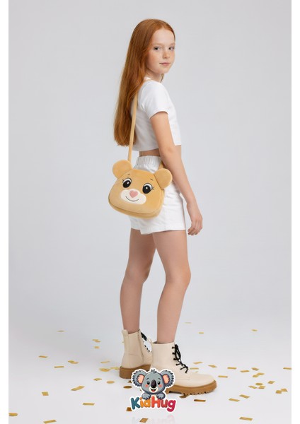 Omuz Çantası Ayıcık Yüz Nakışlı Peluş Yumuşacık Pembe/bej/kahverengi Seçenekleriyle