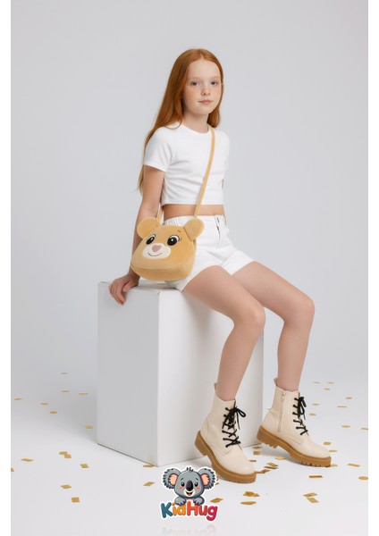 Omuz Çantası Ayıcık Yüz Nakışlı Peluş Yumuşacık Pembe/bej/kahverengi Seçenekleriyle modelleri