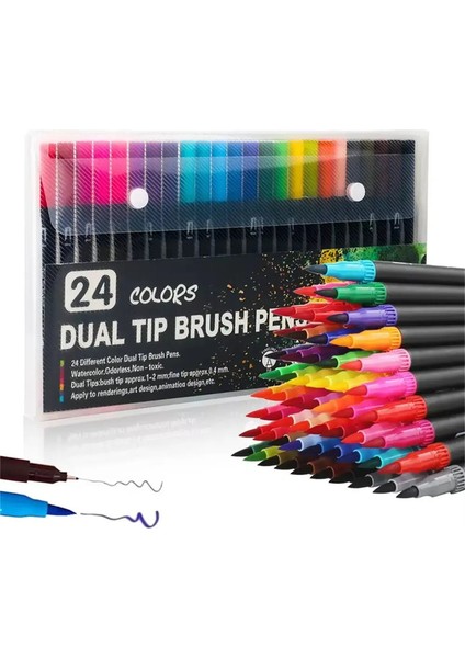12-120 Renkler Set Çift Tip Sanat Markeri Suluboya Fırçası Fineliner Kalem Çizim Çift Kafa Ince Astar Kurtarıcı Kartolor: Pphg-12 Renk (Yurt Dışından)