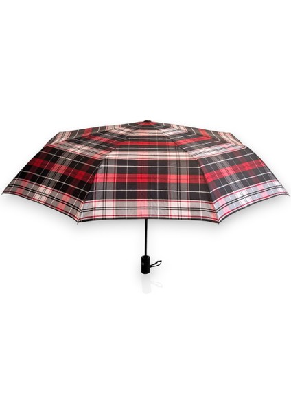 Kırmızı Ekoseli Tam Otomatik 8 Telli Kısa Şemsiye