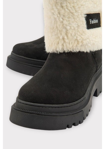 Kalın Taban Süet Kürklü Kadın Bot Siyah modelleri