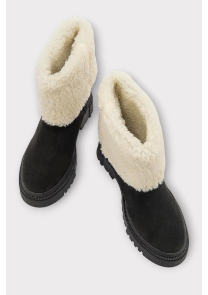 Kalın Taban Süet Kürklü Kadın Bot Siyah fırsatları